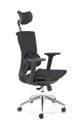 Fotel biurowy ergonomiczny Rivkin czarny z siatki obrotowy z zagłówkiem i regulacją Intesi