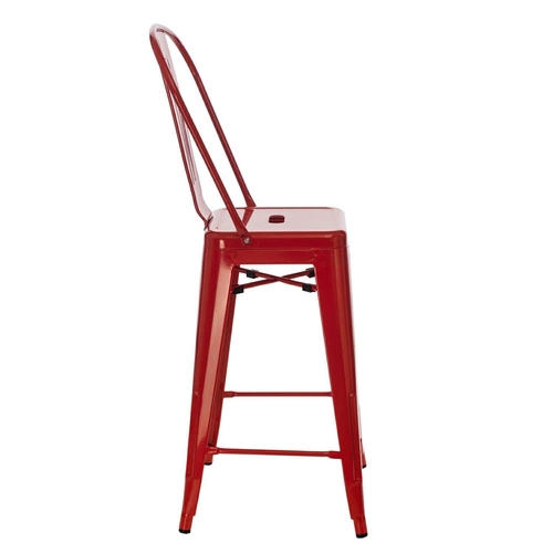 Hoker Paris Back czerwony metalowy z oparciem 66 cm do kuchni industrialny D2.DESIGN