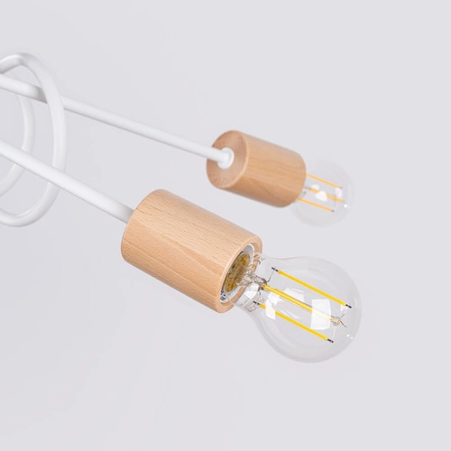 Żyrandol sufitowy EMBER 5 biały minimalistyczny z drewnem do salonu i jadalni 61 cm
