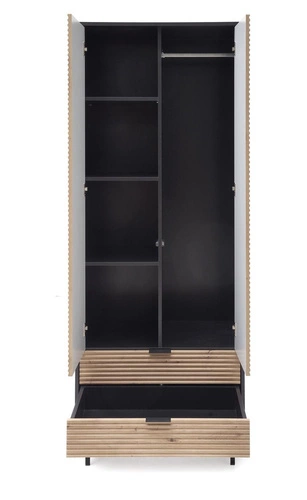 Szafa nowoczesna Nihala dąb artisan czarna z półkami do sypialni głębokość 53 cm