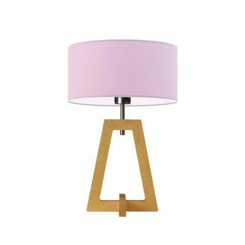 Lampka nocna do sypialni Clio fioletowa z abażurem glamour drewniana dąb LYSNE 47 cm