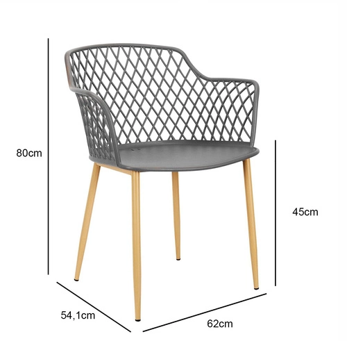 Krzesło do jadalni Basel szare ciemne Intesi styl boho z podłokietnikami łatwe czyszczenie