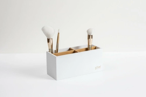 Organizer na kosmetyki bambusowy Natureo 4 przegródki biały do łazienki lub na toaletkę 5five