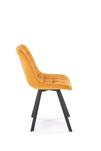 Krzesło tapicerowane Giselda musztardowe do jadalni i salonu nowoczesne z czarnymi nogami Intesi