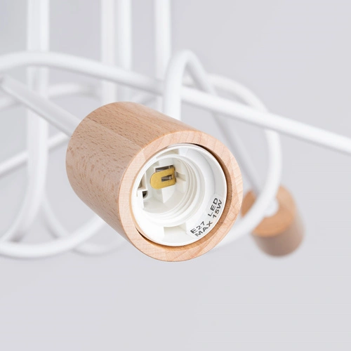 Żyrandol sufitowy EMBER 5 biały minimalistyczny z drewnem do salonu i jadalni 61 cm