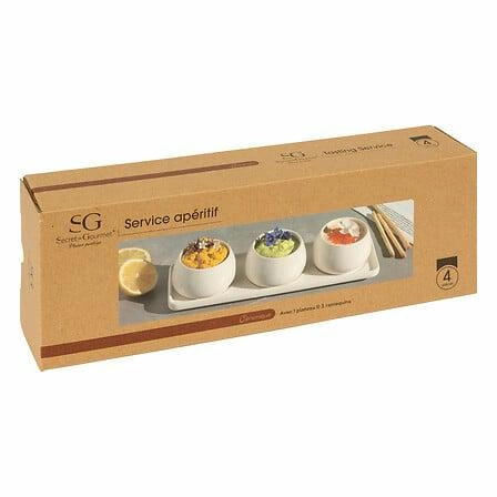 Zestaw do serwowania przystawek Nora biały ceramiczny z 3 miseczkami na tacy 5five simply smart