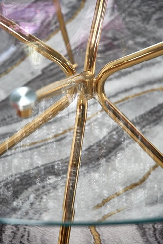 Stół okrągły do jadalni glamour Dore Intesi szklany transparentny złoty 110 cm