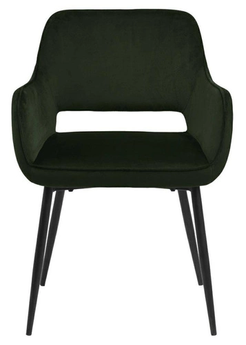 Krzesło tapicerowane Ranja Actona do jadalni glamour zielone z podłokietnikami na czarnych nogach