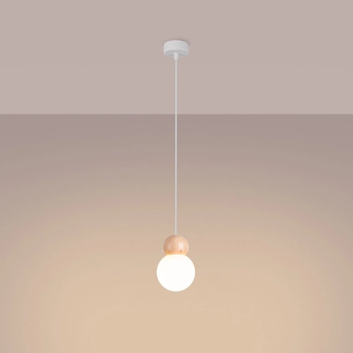 Lampa wisząca kula PEKKA 1 biała z drewna regulowana do salonu i jadalni skandynawska