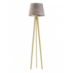 Lampa podłogowa Curacao Lysne nowoczesna drewniana z szarym abażurem do salonu 158 cm