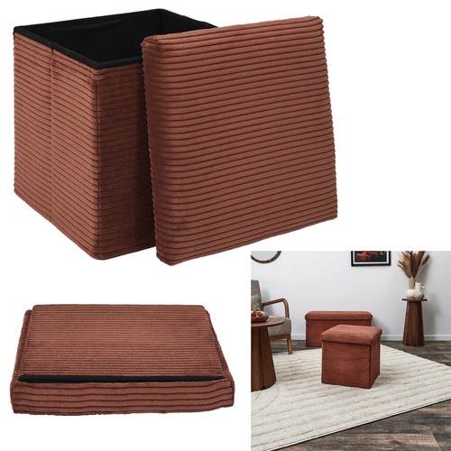 Pufa Intesi Vels Scott składana ze schowkiem sztruksowa terracotta do salonu 38x38 cm