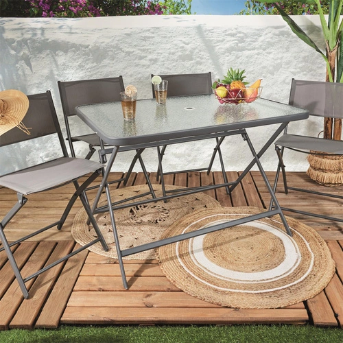 Stół ogrodowy szklany Formentera nowoczesny składany szary 110x75 cm na taras Intesi