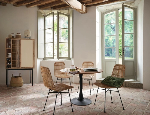 Stół okrągły Elias 102 cm do jadalni loftowy dąb z czarną nogą Atmosphera