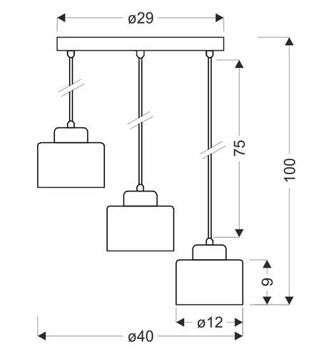 Lampa wisząca Wama czarny 3x40W E27  klosz czarny+srebrny