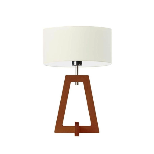 Lampka nocna do sypialni Clio LYSNE glamour z abażurem ecru i mahoniową drewnianą podstawą