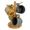 Zestaw 4 kubki ceramiczne Mosquito 230 ml na stojaku bambusowym rustykalne do kawy