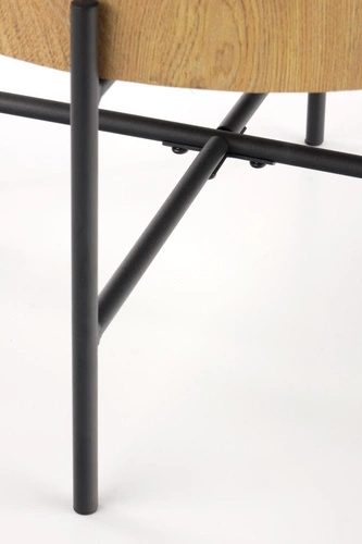 Stolik kawowy okrągły Woodsten S dąb loftowy do salonu, drewniany blat, czarny stelaż 45 cm