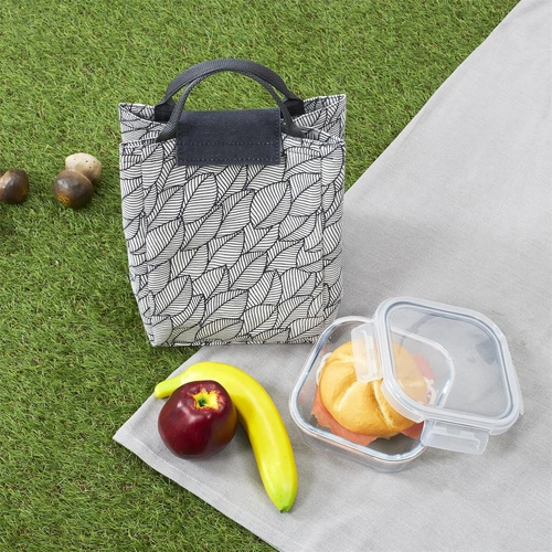 Intesi zestaw lunchbox szklany z torbą termiczną szarą do pracy i szkoły nowoczesny 26 cm