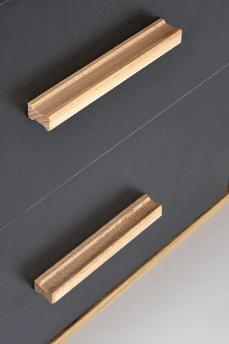 Biurko narożne z regulacją szerokości Exena II dąb wotan antracyt nowoczesne do pracy Intesi