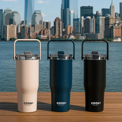 Kubek termiczny New York 900ml czarny Intesi nowoczesny metalowy do kawy na wynos