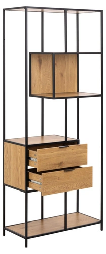Regał na książki Seaford II loftowy z szufladami dąb czarny 77 cm