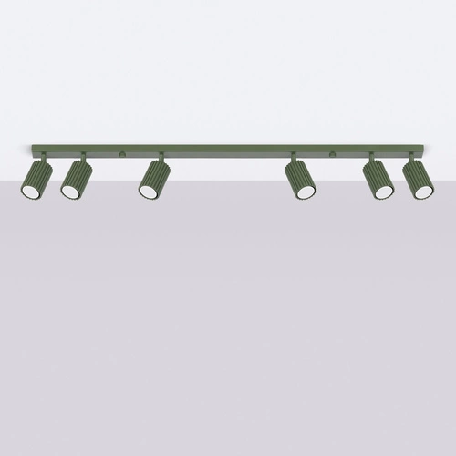 Plafon sufitowy KARBON 6L zielony oliwkowy minimalistyczny do salonu z ruchomym kloszem