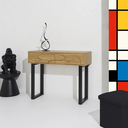 Konsola Calypso Intesi boho japandi z szufladami dąb/czarna do przedpokoju lub salonu 100 cm