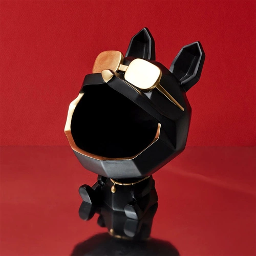 Figurka dekoracyjna organizer pies w okularach czarny Intesi glamour do salonu 23,5 cm