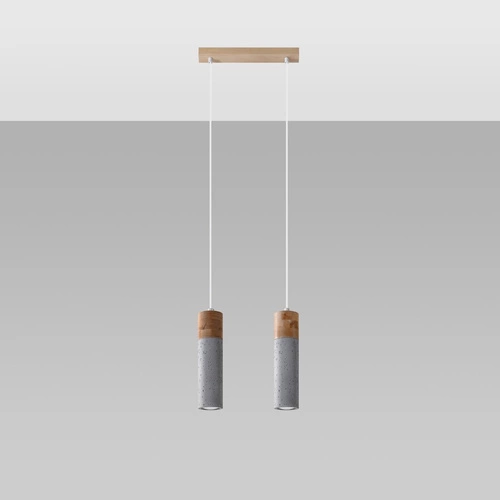Lampa wisząca ZANE 2 szara nowoczesna betonowo-drewniana do kuchni lub nad wyspę