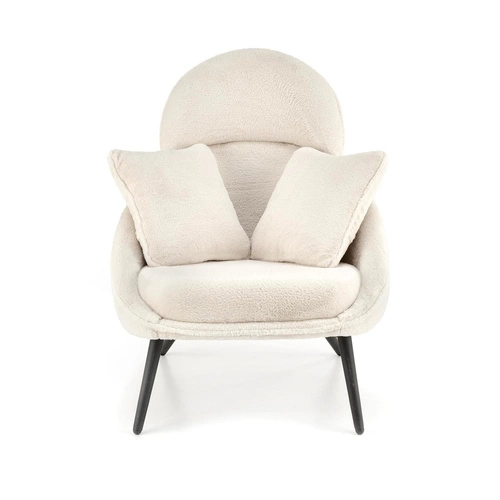 Fotel wypoczynkowy Gloris Intesi do salonu nowoczesny kremowy pluszowy z poduszkami