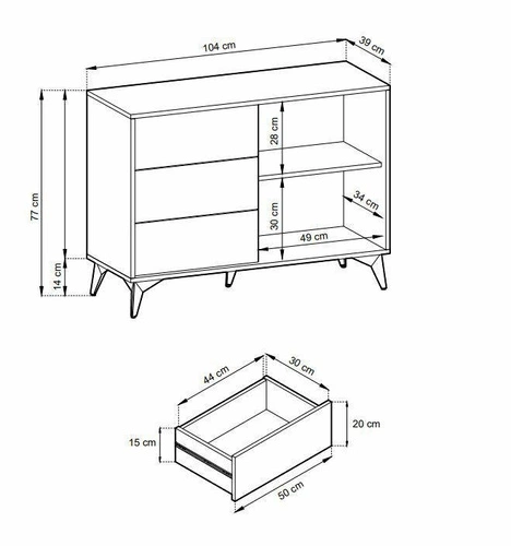 Komoda Fargo 104 cm z szufladami w jodełkę, skandynawska komoda do salonu na nóżkach