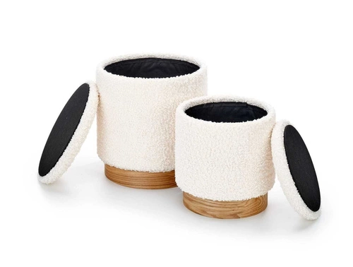 Zestaw 2 puf Nacun boho bouclé kremowe ze schowkiem do salonu i przedpokoju Intesi