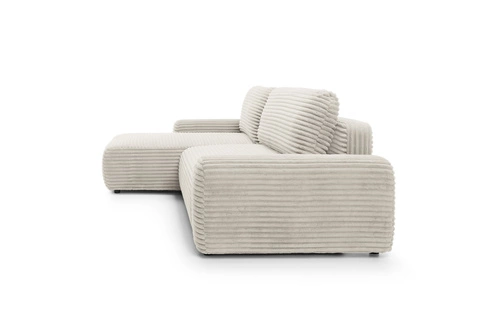 Narożnik sztruksowy z funkcją spania lewy Domle beżowy nowoczesny do salonu Intesi