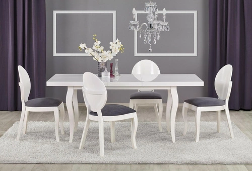 Stół rozkładany Princess biały do jadalni glamour 140-180 cm nowoczesny blat MDF drewno