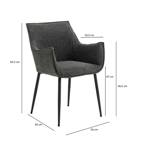 Krzesło tapicerowane Bonita szare z podłokietnikami do jadalni nowoczesne Actona