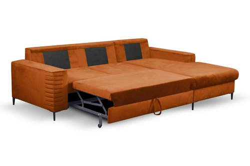 Narożnik z funkcją spania Hald nowoczesny welurowy do salonu prawy terrakota Intesi