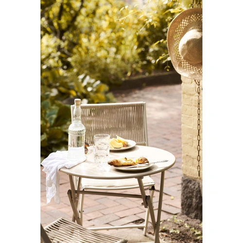 Zestaw mebli ogrodowych Arcas bistro taupe metalowy na taras 2 krzesła i stół