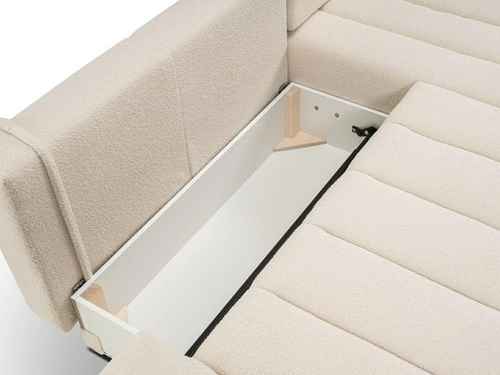 Nowoczesny narożnik z funkcją spania Hobro prawy beżowy do salonu z pojemnikiem