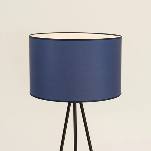 Lampa stojąca do salonu NEVIA granatowa nowoczesna z abażurem na metalowej podstawie