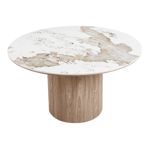 Stół okrągły Athens do jadalni ceramiczny biało-brązowy 140 cm