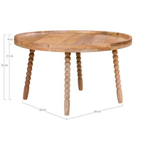 Stolik kawowy Jammu okrągły 60cm drewniany mango naturalny klasyczny do salonu Intesi
