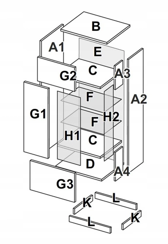 Witryna szklana Lana prawa LED dąb szary do salonu i na książki nowoczesna 60 cm