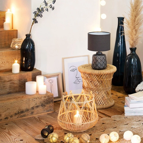 Lampka nocna ceramiczna Ilou Atmosphera szara ciemna z abażurem do sypialni w stylu boho