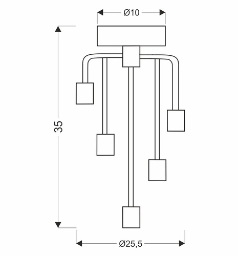 Lampa sufitowa loftowa Saga czarna z patyną 5-punktowa do salonu i jadalni