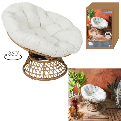Fotel wypoczynkowy Cancun obrotowy biały boho do ogrodu i na taras z poduszką