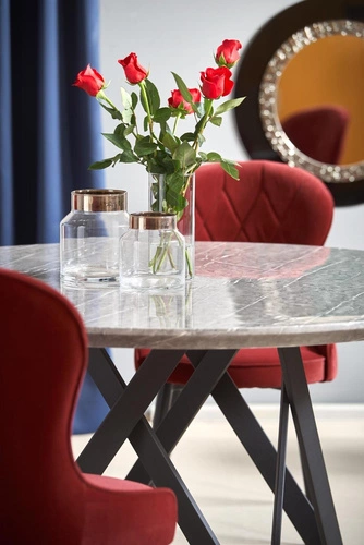 Stół okrągły do jadalni Misto 140 cm szary marmur nowoczesny na czarnych nogach Intesi