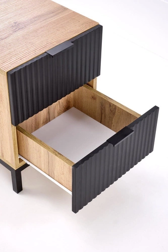 Szafka nocna Intesi Meunier 40 cm, loftowa, dąb craft/czarny, z szufladami