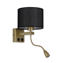 Kinkiet ścienny Polo czarny z abażurem i złotą oprawą LED do sypialni czytania nowoczesny