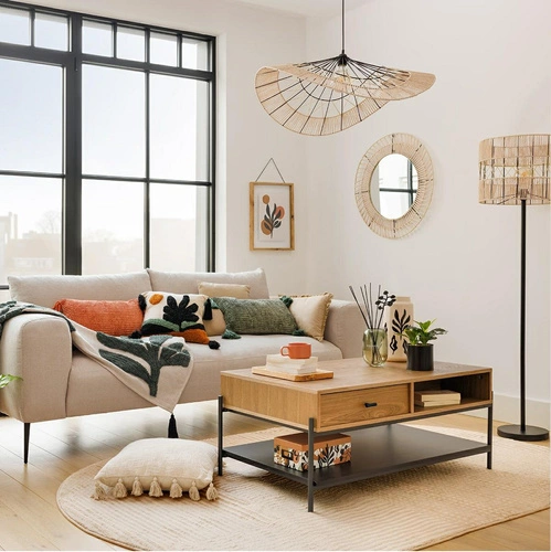 Lampa wisząca Caly 75 cm boho czarno-naturalna nad stół do salonu i jadalni Atmosphera