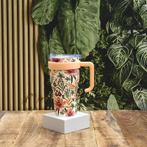 Kubek termiczny Intesi Mini Miami Floral 600 ml z uchwytem na kawę nowoczesny